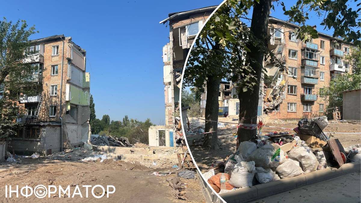 Подекуди посеред двору ще лежить будівельне сміття, чи складене у мішках, чи просто - без тари Подекуди посеред двору ще лежить будівельне сміття, чи складене у мішках, чи просто - без тари