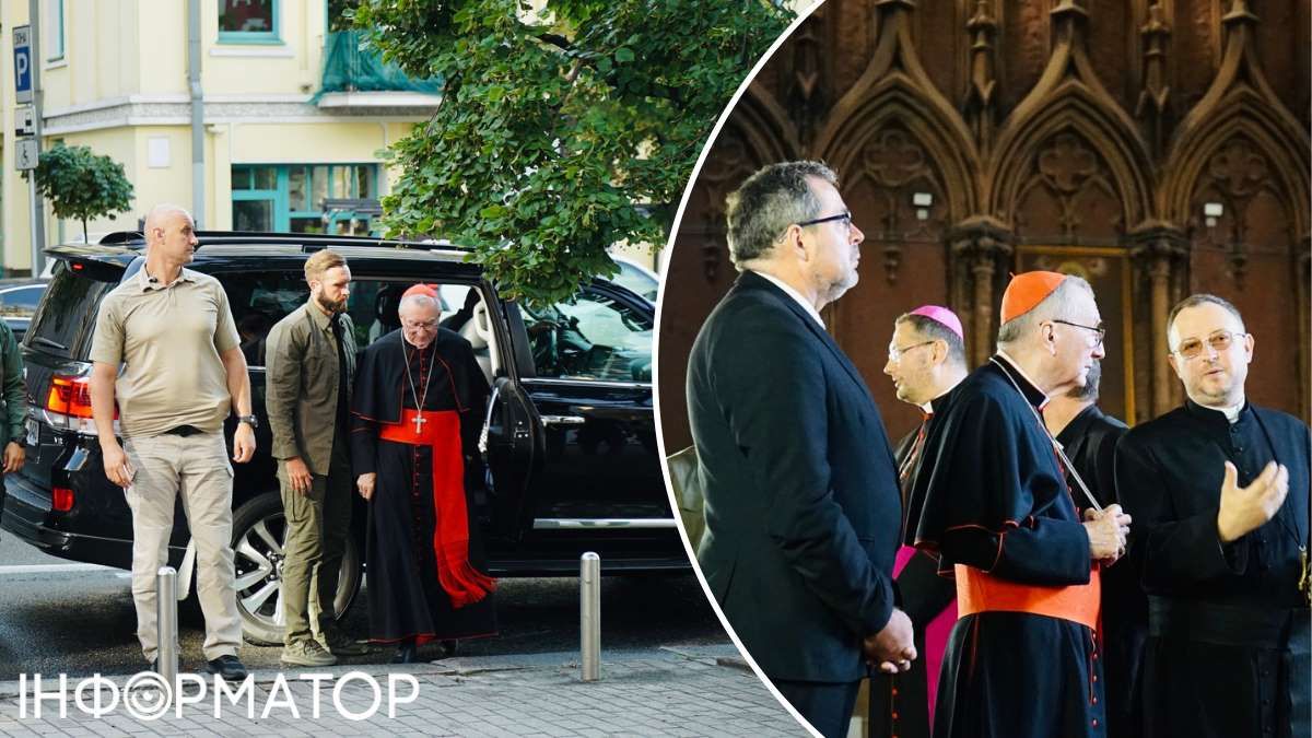 Во время визита Госсекретаря Ватикана сопровождал также посол Украины в Ватикане Андрей Юраш (на коллаже третье дело)