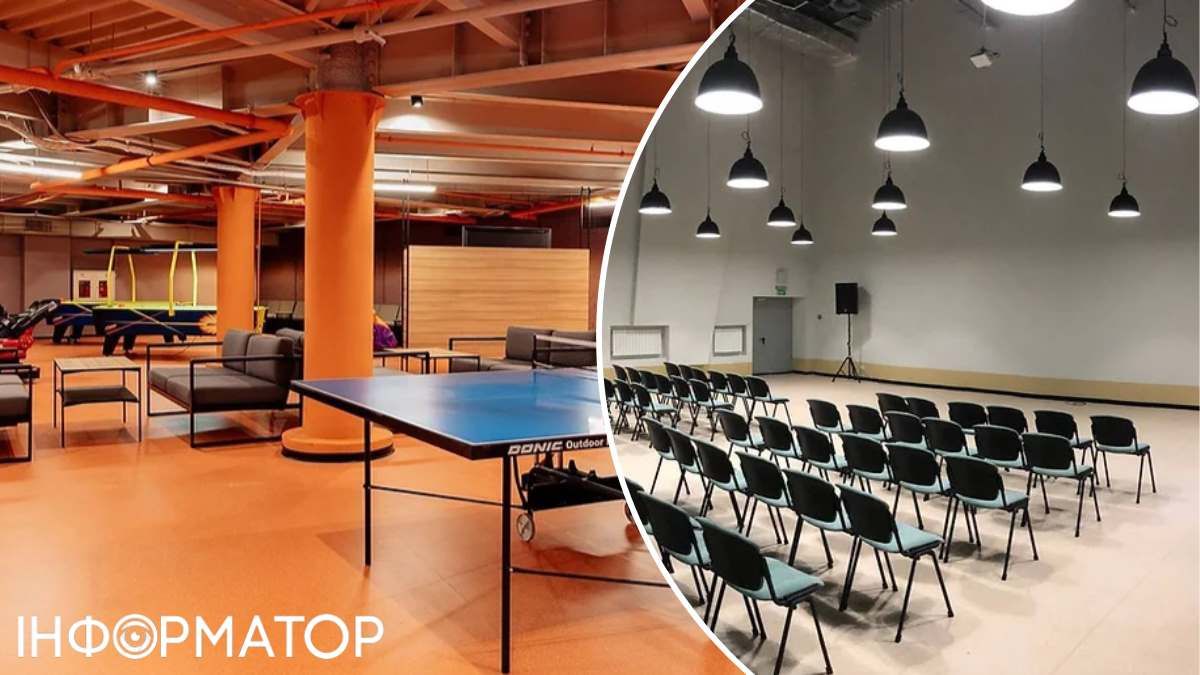Є і чималий простір для релаксу - зі столиками для пінг-понгу та м'якими меблями