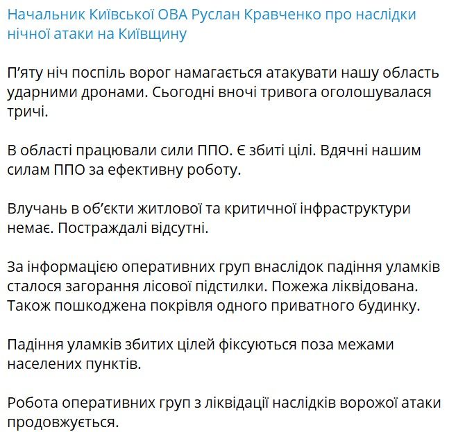 Россия атаковала дронами Киевщину: возник пожар, поврежден дом 1