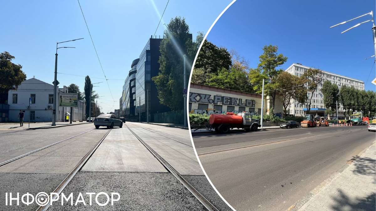 Бетонні плити раптово закінчилися - далі простір між рейками просто закатують асфальтом