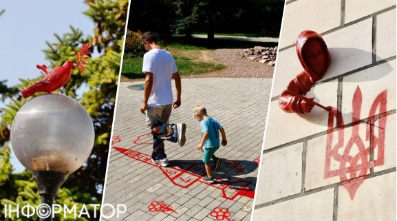 Еще две работы по списку расположены на Майдане - это голубка с лавровой ветвью и фигура, чертящая герб Украины на Главпочтамте, а вот "классики" нарисованы в Парке Шевченко