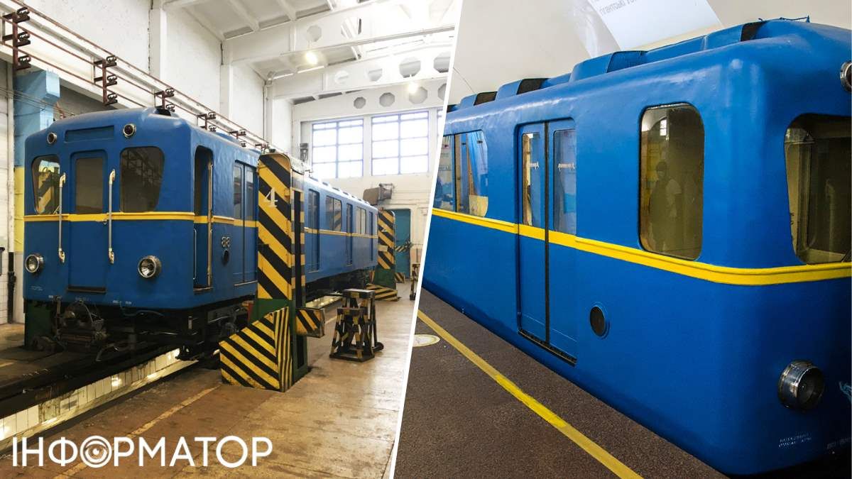 Вагон постійно "живе" у Дарницькому депо, але періодично виїжджає на роботу у складі спецпотягів, на фото - на ст.м. Майдан Незалежності. Фото: transphoto.org