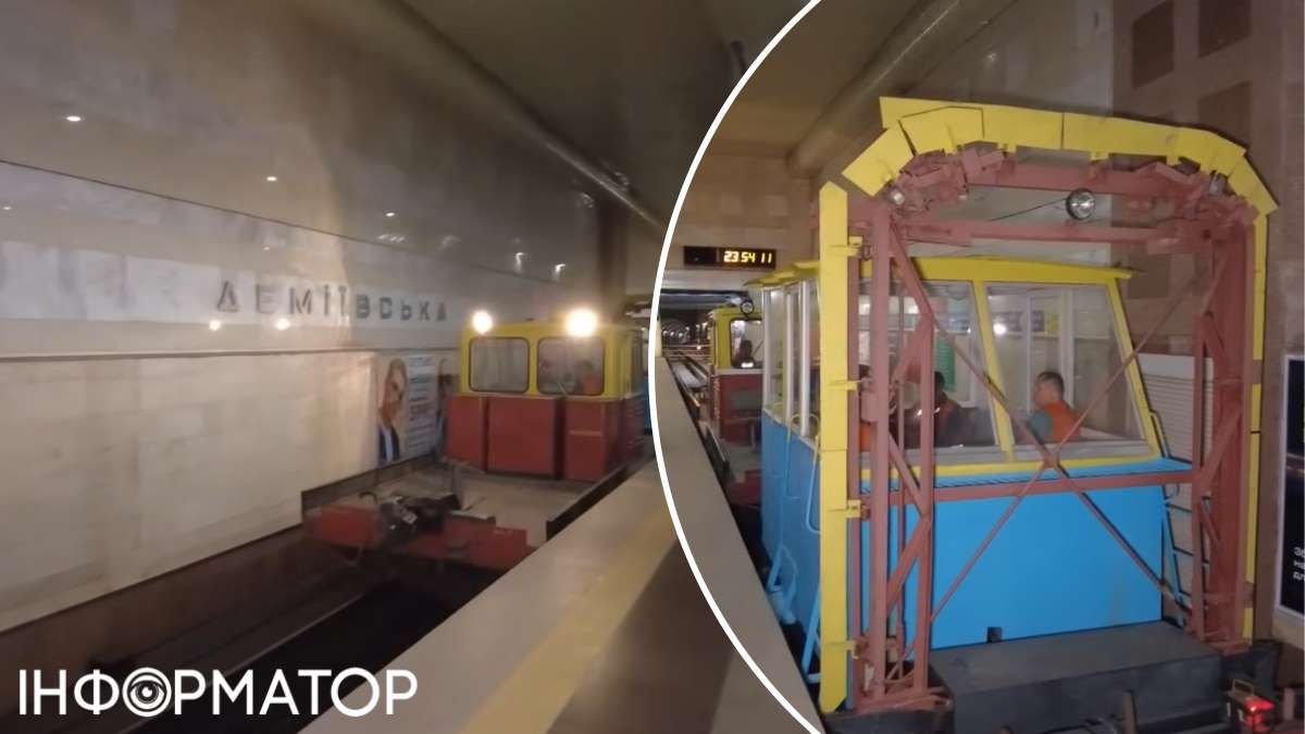 Рам-измеритель привез специальный мотовоз - настоящий вагон с платформой на дизельном ходу