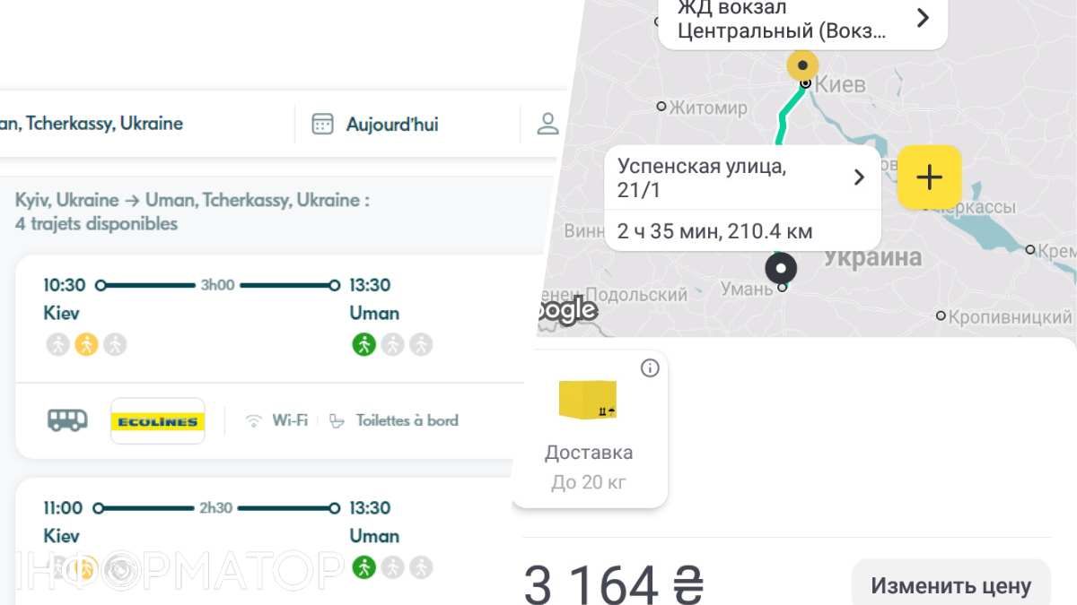 Вартість подорожі з Киє
