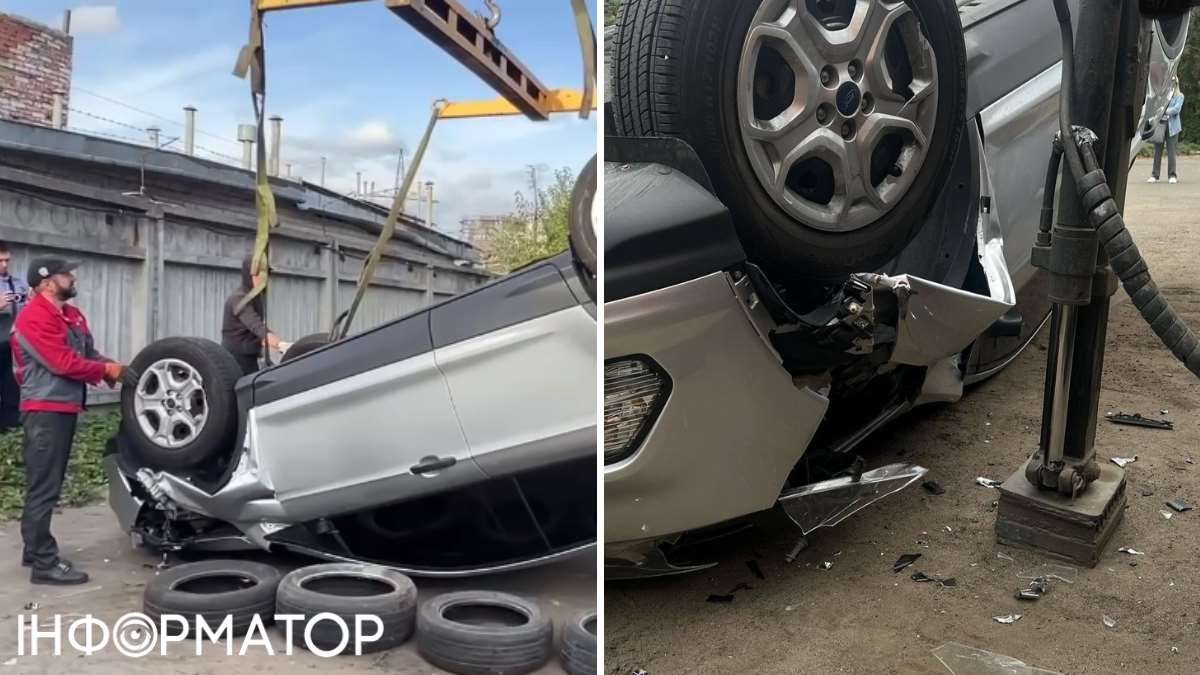 Схоже, що вже зіпсоване авто намагалися спочатку підняти тим-таки евакуатором, але згодом відмовилися від цієї ідеї