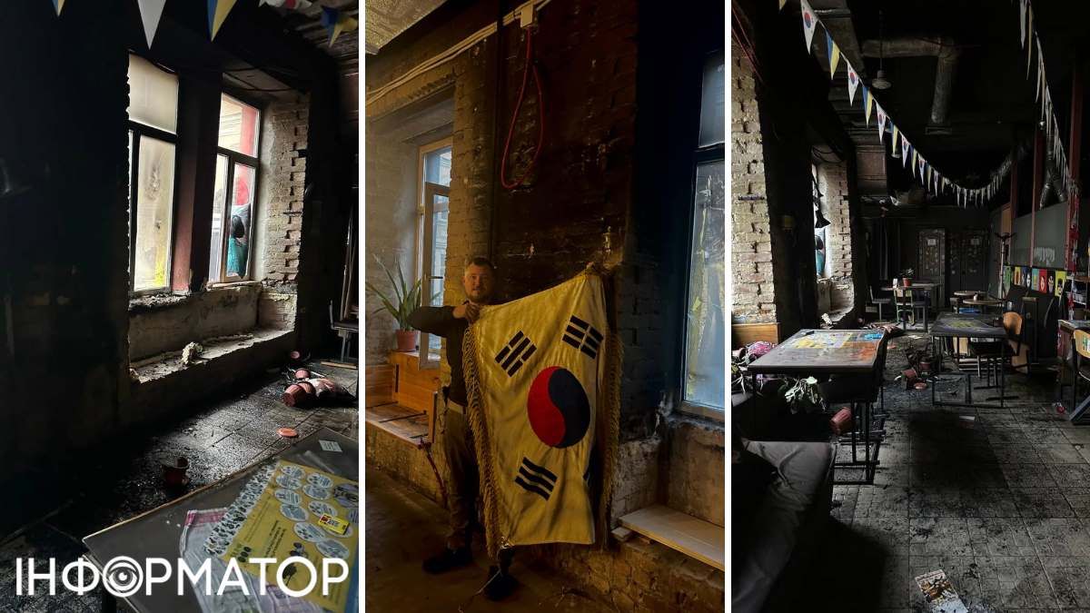 Попри сильну пожежу, вцілів "оберіг" закладу - південнокорейський прапор, відтак, каже Богданов, все можна буде відновити