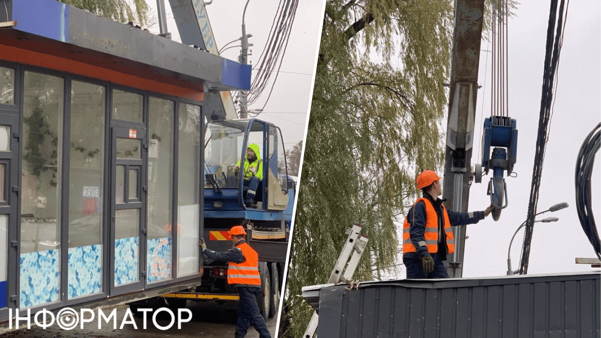 Переносять ті МАФи, власники яких не виконали вимоги припису. Фото: Департамент територіального контролю Поруч з метро Нивки демонтують Шанхай з МАФів, що заважають доступу до станції 1