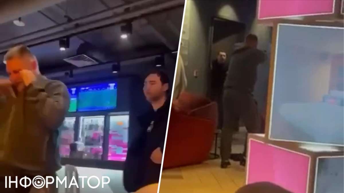 На несколько размытых стоп-кадрах с видео, снятого посетительницей ресторана, видно, как мужчина в оливковом спортивном костюме сначала бьется (и получает струю ядовитого перечного газа в лицо), затем - стреляет из На несколько размытых стоп-кадрах с видео, снятого посетительницей ресторана, видно, как мужчина в оливковом спортивном костюме сначала бьется (и получает струю ядовитого перечного газа в лицо), затем - стреляет из