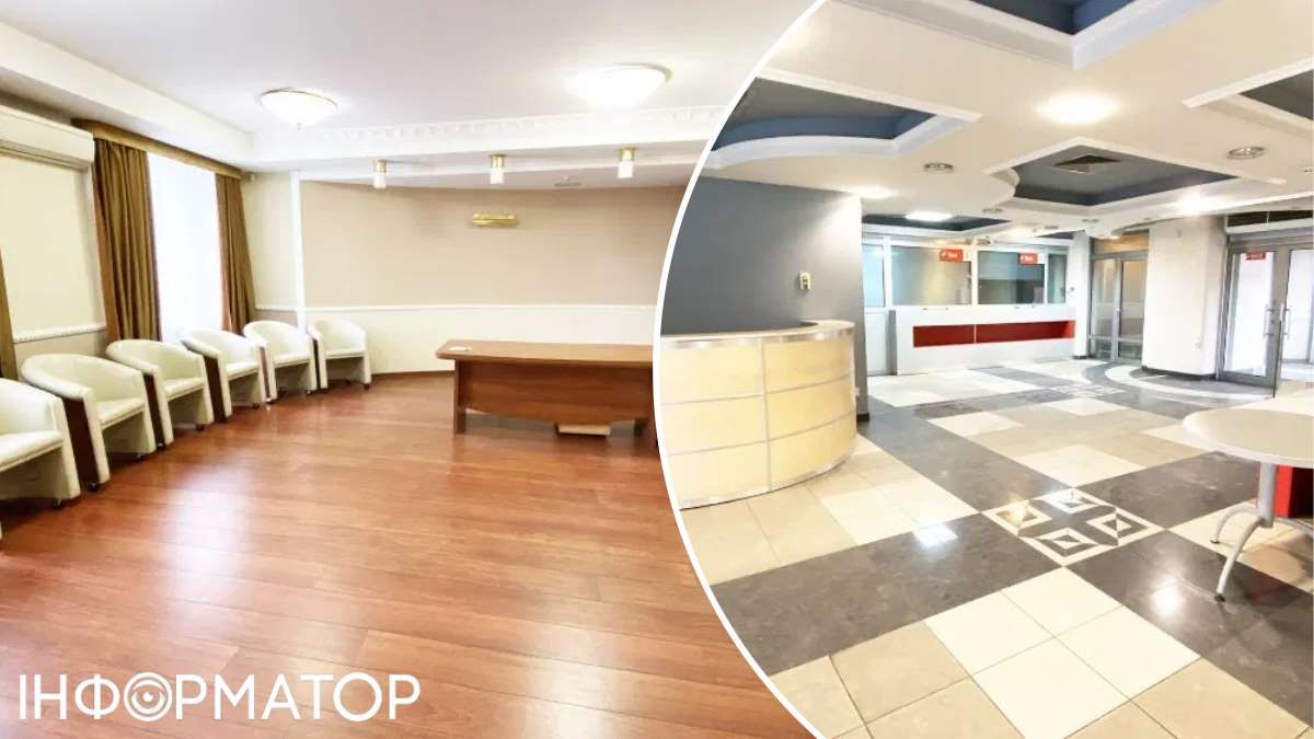 Всередині банку - звичайний офісний ремонт зі шпалерами на стінах, плиткою та ламінатом на підлозі