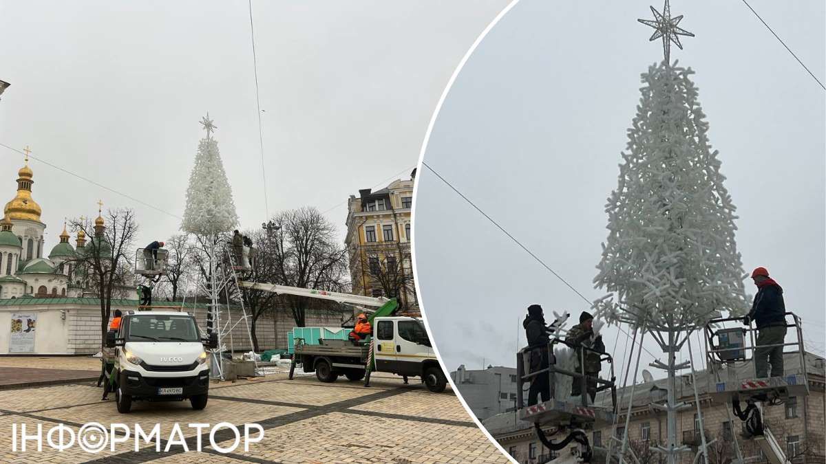 Гілки укладають з гори до низу, а на маківці дерева вже сяє різдвяна зірка