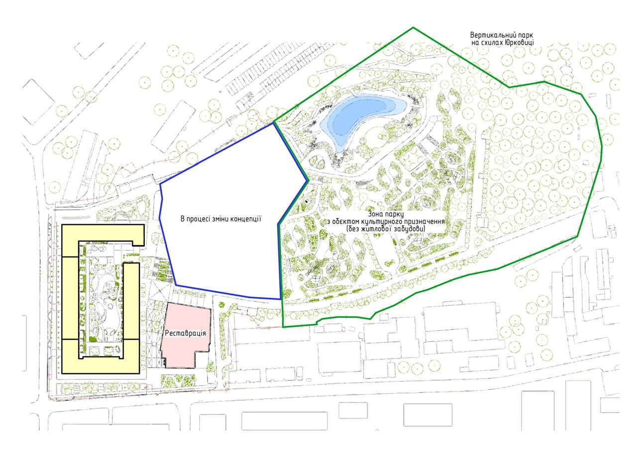 Концепция проекта изменилась в пользу зеленой зоны – парк будет занимать 5,85 га территории