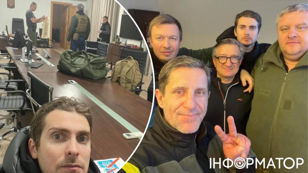 На фото слева, кроме самого Белоцерковца, заметен Виталий Кличко с чем-то, похожим на кобуру, а также Владимир Бондаренко; справа - Сергей Тарута, Андрей Крищенко и Зорян Шкиряк