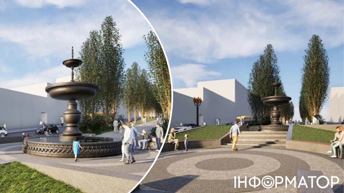 Візуалізація проєкту фонтана від "Фармака": конструкція споруди "псевдоісторична" й кругла, схожі вже встановлені біля Золотих воріт та на Володимирській гірці