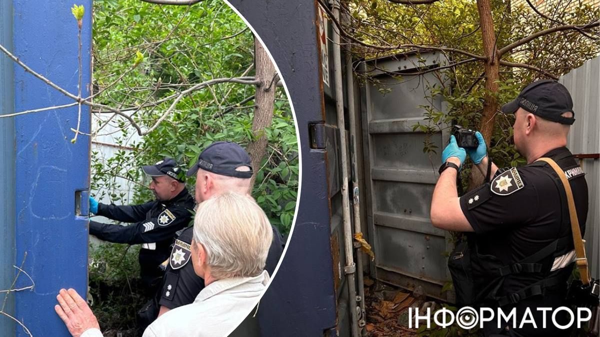 Поліція прибула на місце й розкрила металевий контейнер, у якому зберігалися рештки. Фото: Поліція Києва