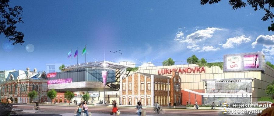 Ось так, згідно з проєктом, має виглядати ТРК Лук'янівка - старі будівлі "вписані" у нові простори й об'єми. Фото: novobudovy.com