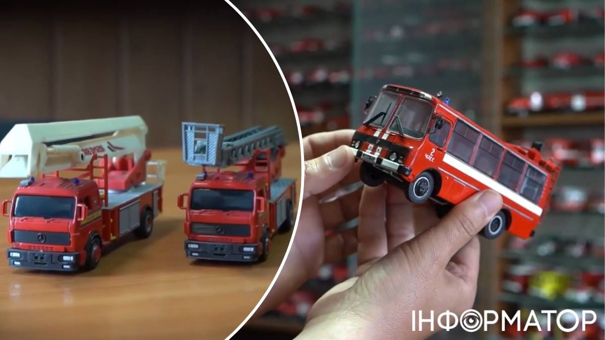 Зліва - ті самі, найперші пожежні машинки з магазину, справа - робота майстра-мініатюриста: автобус, що служив у Зоні відчудження