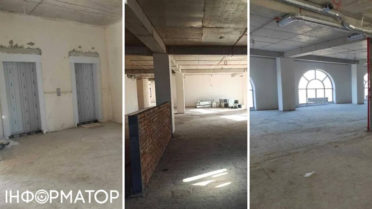 Приміщення БЦ Вознесенського ще не знали орендарів: всередині на поверхах - лише "чорнова" стяжка, хоч ліфти та інфраструктура вже встановлені