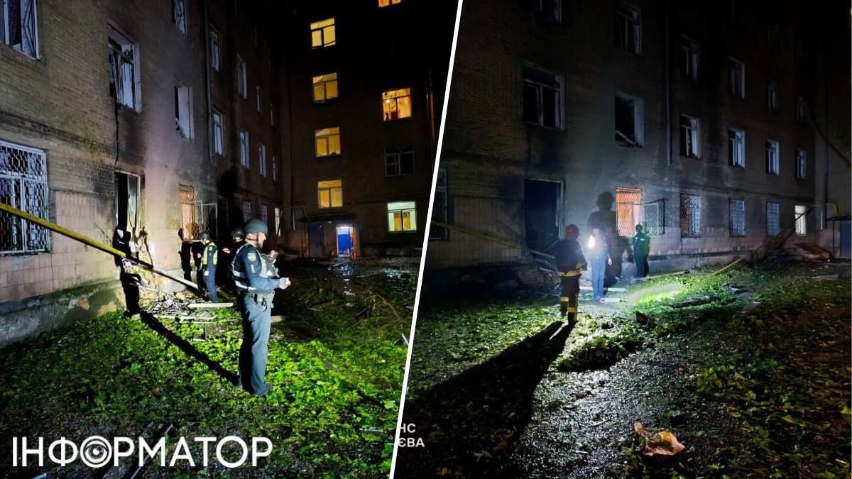 Одно из пострадавших зданий - пятиэтажное общежитие. Фото: ГСЧС в г. Киеве