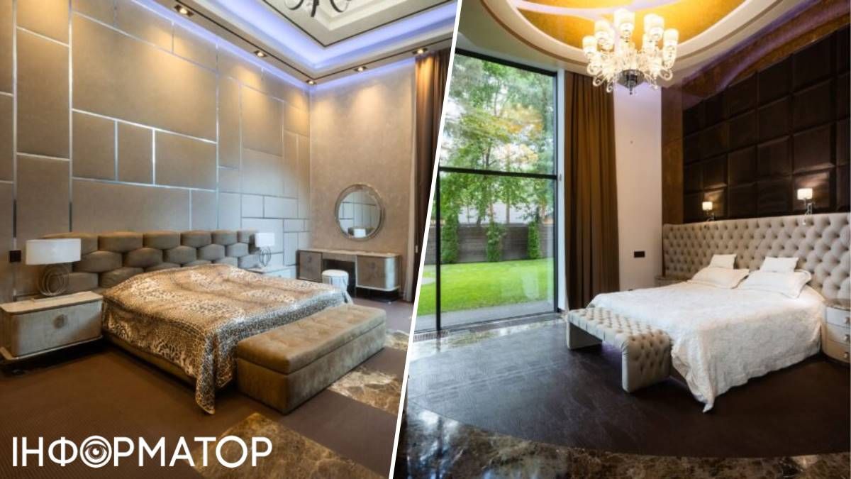 У спальнях поряд з ліжком підлога й стіни подекуди оформлені шкірою У спальнях поряд з ліжком підлога й стіни подекуди оформлені шкірою