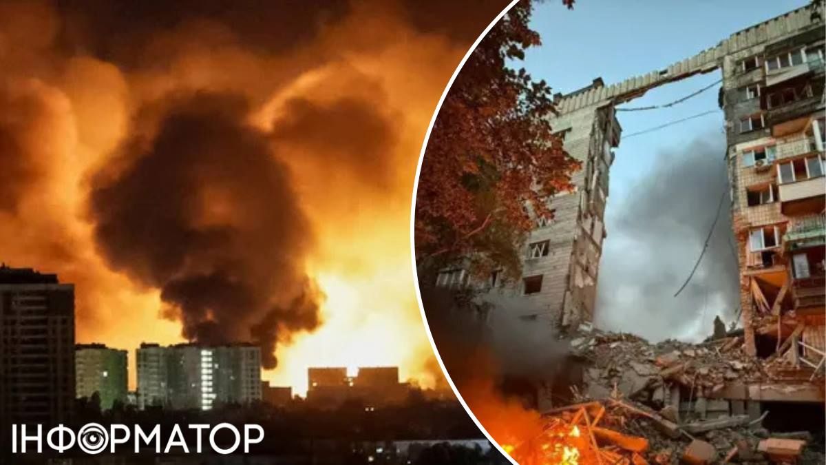 Атаки на Киев зарево пожара разрушенный дом