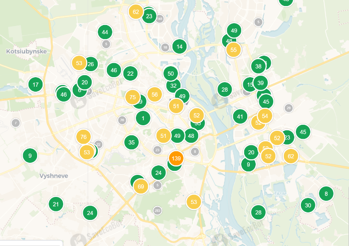 Внаслідок ворожої атаки якість повітря у Києві знизилася, найгірше поки на Деміївці, по проспекту Науки