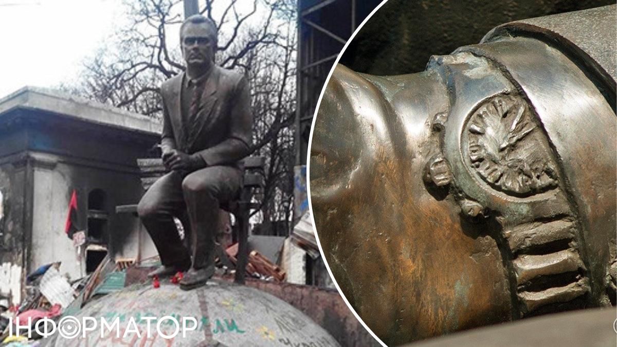 Памятник только что отчистили от гари из сожженных шин, а часы на руке так и показывают Памятник только что отчистили от гари из сожженных шин, а часы на руке так и показывают