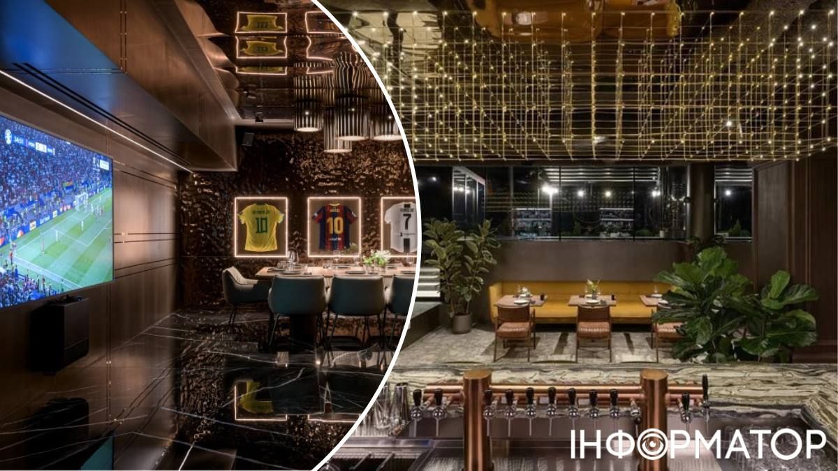 Барна зона має крутезне освітлення, і в цілому інтер'єр ресторану виконаний у дуже цікавому й сучасному стилі