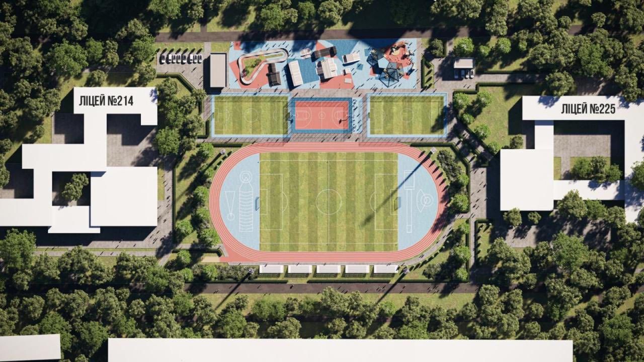 Детальна візуалізація проєкту спортивної інфраструктури для ліцеїв на Оболоні 