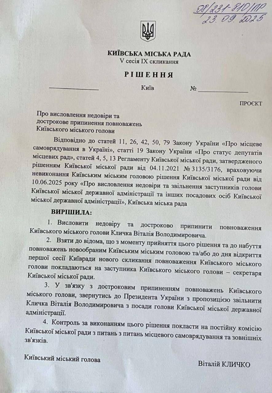 Андрій Вітренко оприлюднив проєкт рішення про відставку, який зареєстрував у Київраді Андрій Вітренко оприлюднив проєкт рішення про відставку, який зареєстрував у Київраді
