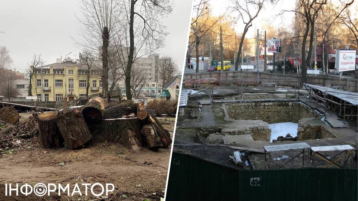 Спочатку релігійна громада розкопала й законсервувала фундаменти церкви (справа), згодом - почала вирубувати дерева Спочатку релігійна громада розкопала й законсервувала фундаменти церкви (справа), згодом - почала вирубувати дерева