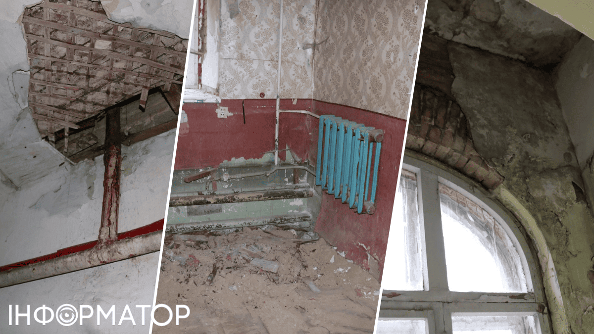 "Натуральний кракелюр" захопив тут не тільки стелю, а й стіни. У деяких частинах, особливо навколо вікон, все обвалилося до історичної цегли садиба 1