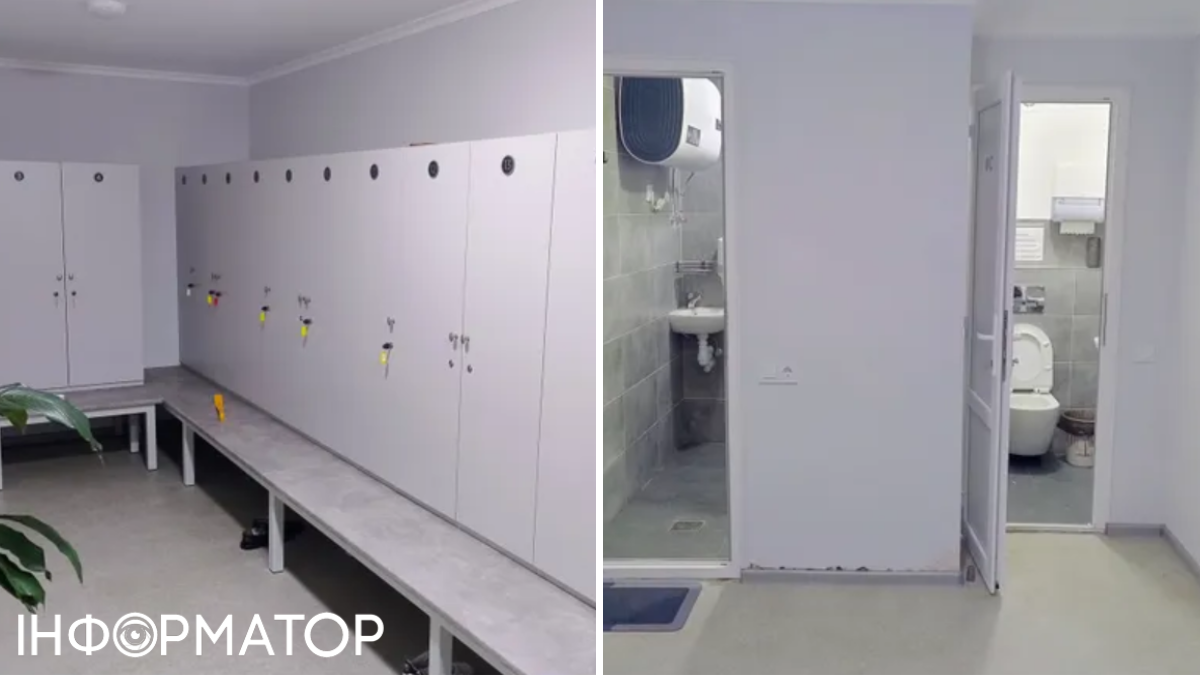 Внутри раздевалки, которая имеет площадь 18 кв м, новые шкафы, скамейки, вентиляция, освещение. недвижимость 1