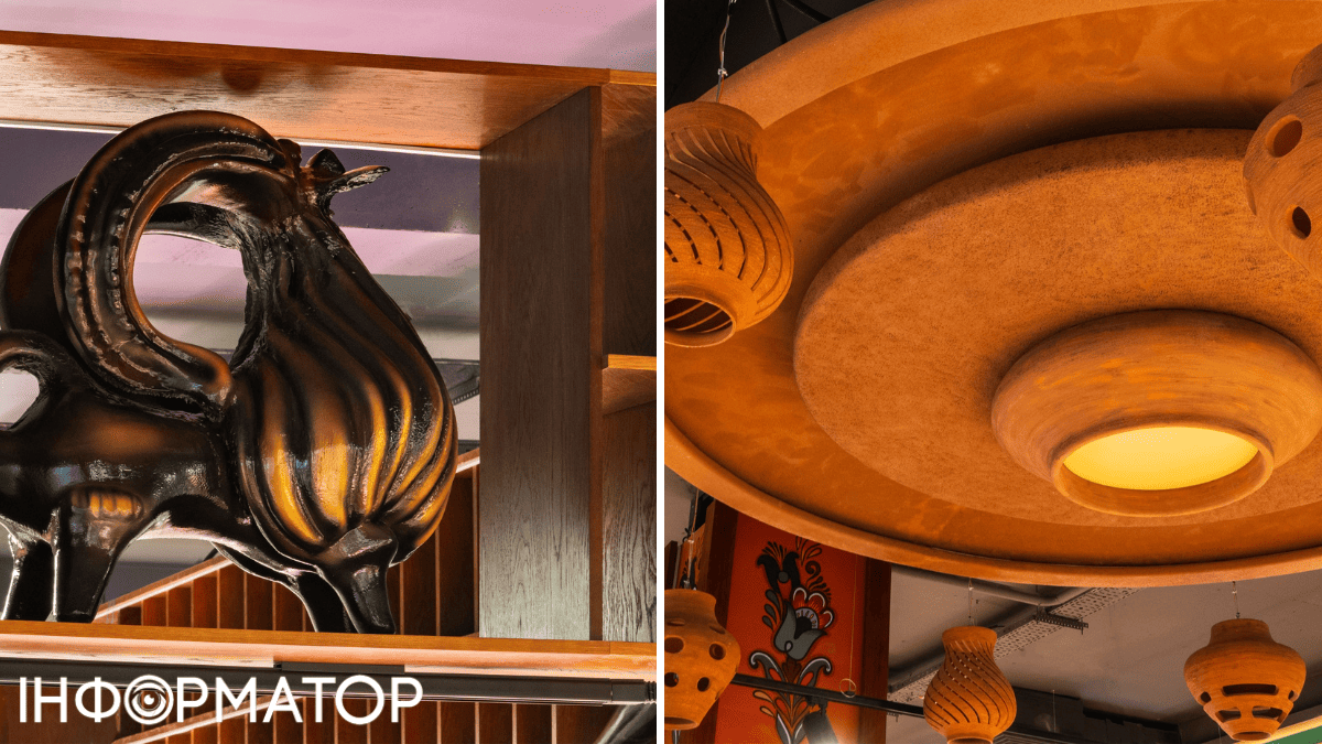 Центральне місце в залі займає гончарне коло, що обертається, та оточене світильниками у формі глиняних глечиків