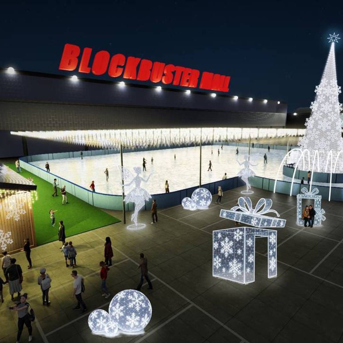 Ковзанка біля ТРЦ Blockbuster Mall нагадує обрисами льодовий стадіон для хокею, її відкриють за декілька діб