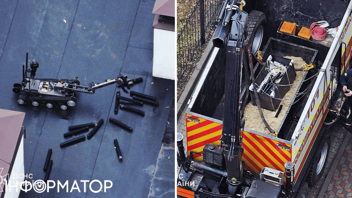 Боеприпасы, которые собирал робот, перенесли в специальный автомобиль, помогающий во время пиротехнических операций робот 1