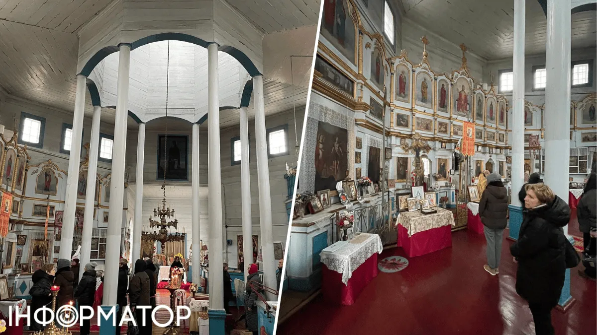 Внутри храма – впечатляющая конструкция с колоннами и роскошный иконостас