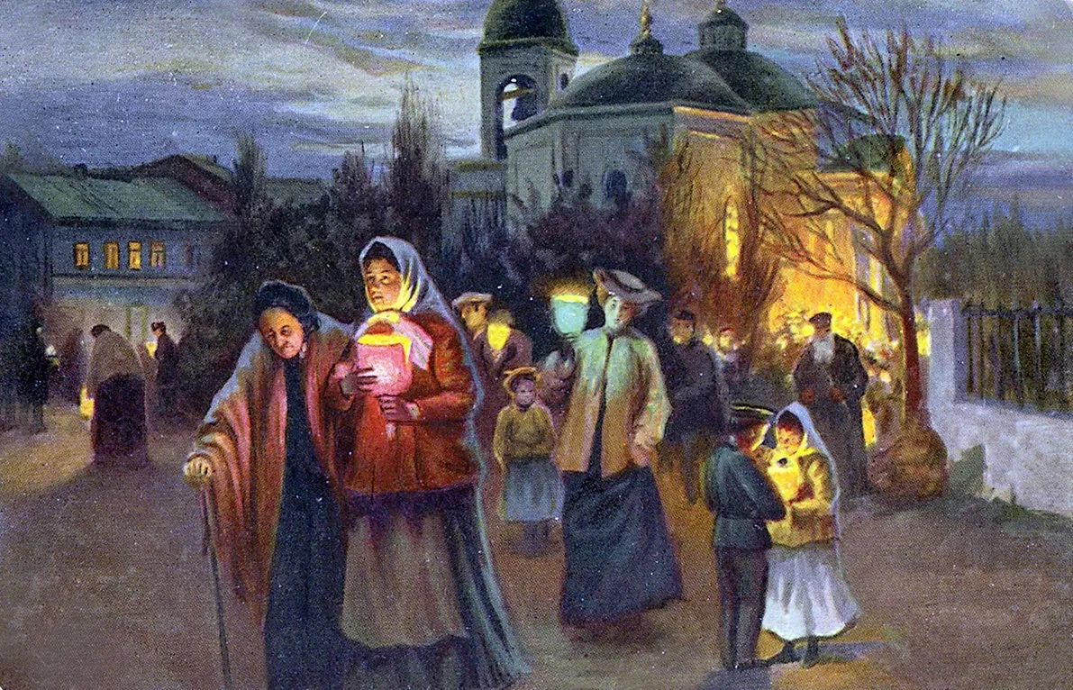 Дуб зображений на картині "Вихід з церкви у Страсний Четвер" і досі існує у Києві, хоча вже немає ані церкви Св. Ольги, ані навколишніх будинків