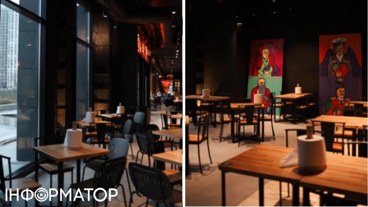 В интерьере "Реберни" использован травертин и амбарный дуб