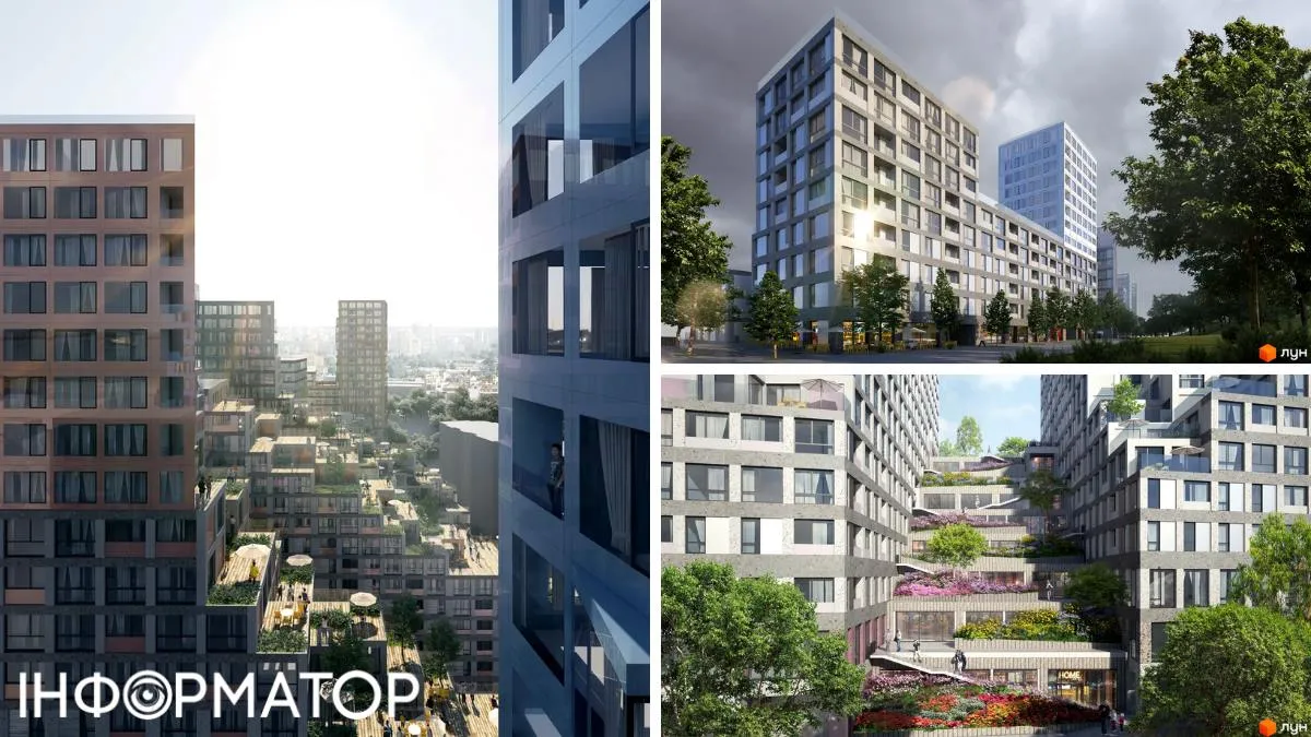 "Фішками" проєкту є зелені насадження на дахах будівель, що спускаються донизу горизонтальними площинами. Фото: Saga Development