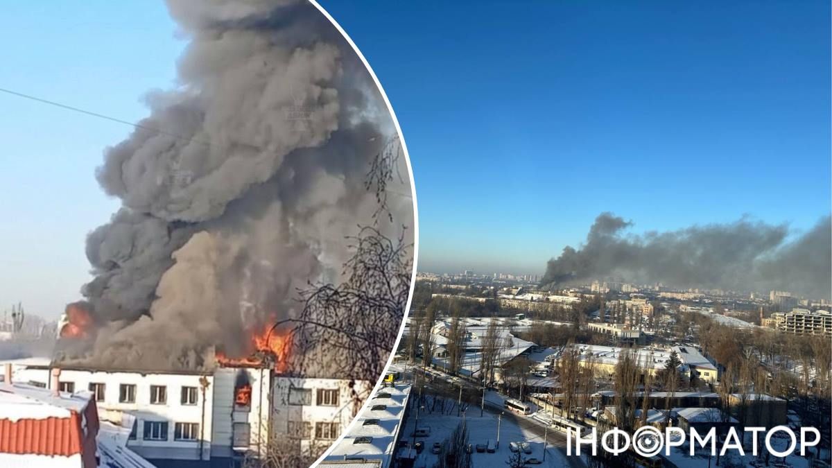 Над аеропортом Жуляни стоїть стовп диму: на Соломі палає чимала будівля