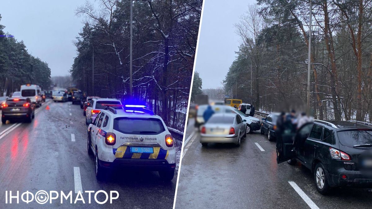 Масова автотроща під Києвом: на трасі зітнулися одразу 13 автомобілів через гололід