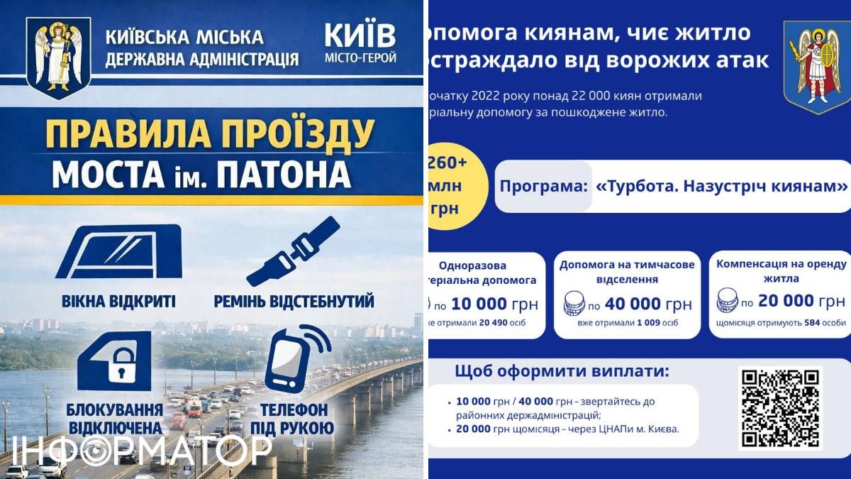 Повідомлення Бахматова максимально схоже на оригінал. Зліва - згенерований штучно фейк, справа - реальне повідомлення-графіка від КМДА про допомогу постраждалим містянам