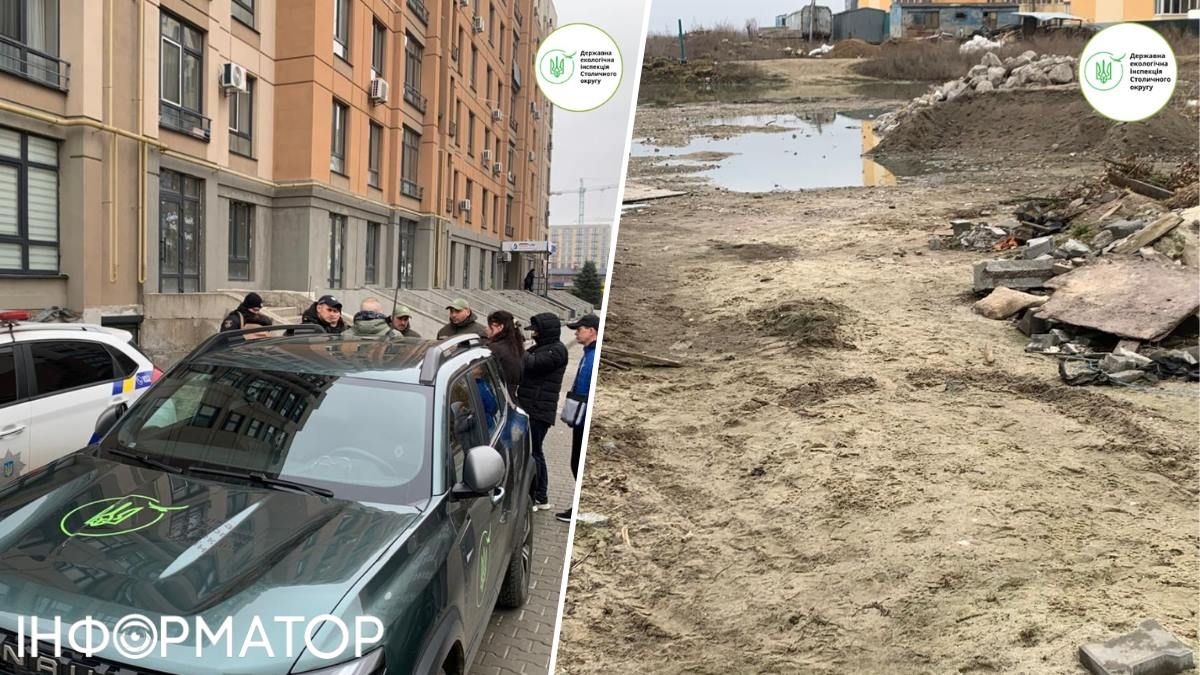 Біля ЖК "Барселона" знайшли розлив смердючої рідини - ймовірно, з каналізації, втім, детальніше перевірити екологам не дозволили представники забудовника