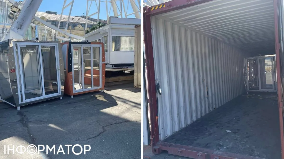 Снятые с аттракциона кабинки "паркуют" в большие контейнеры для перевозки