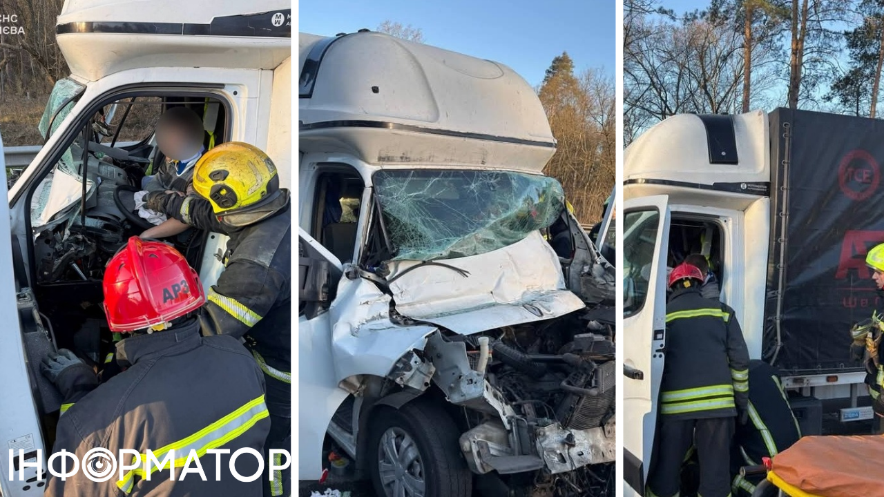 На Берестейському шосе зіткнулися дві вантажівки - одного з водіїв довелося деблокувати