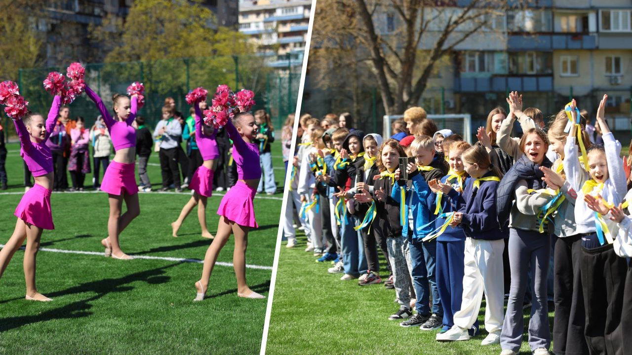 В лицее Гармония на Оболони открыли новый стадион: дети уже вышли на поле