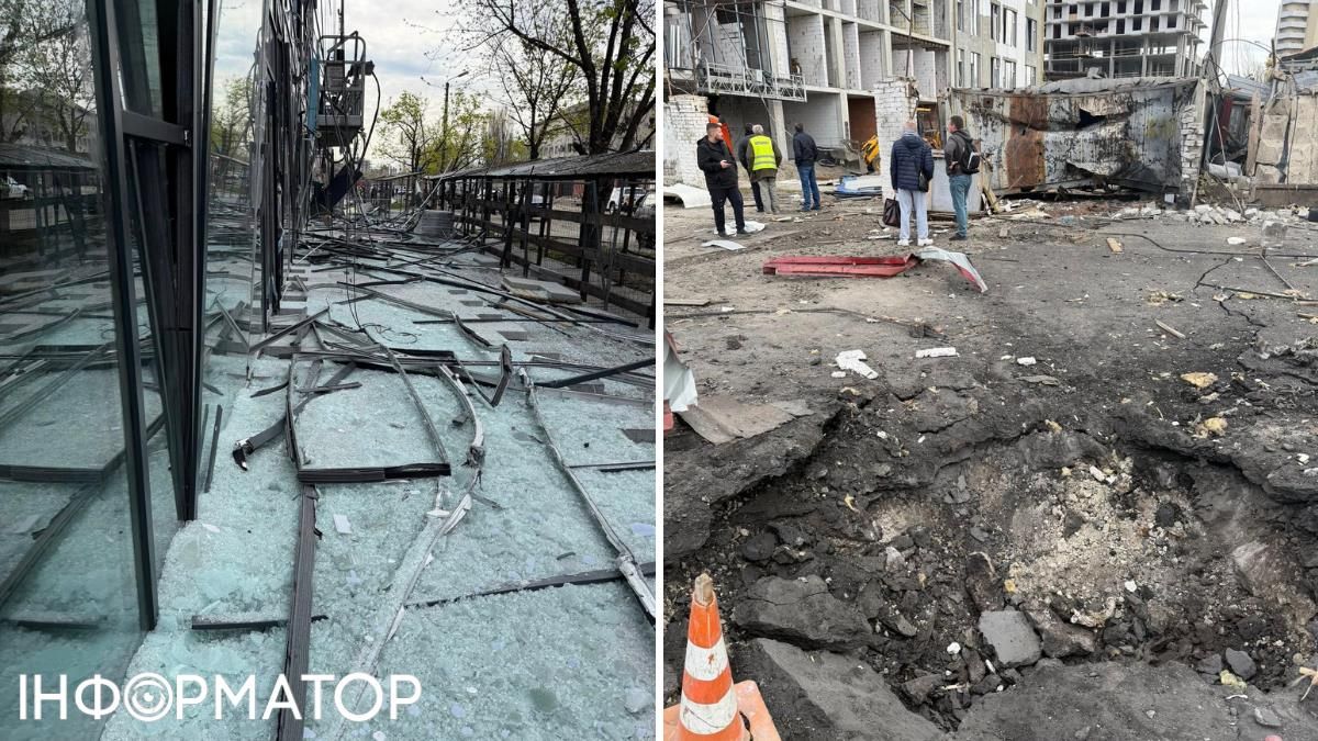 В асфальті поряд з будівлею утворилася чимала вирва, а земля під новобудовою вкрита щільним шаром з битого скла