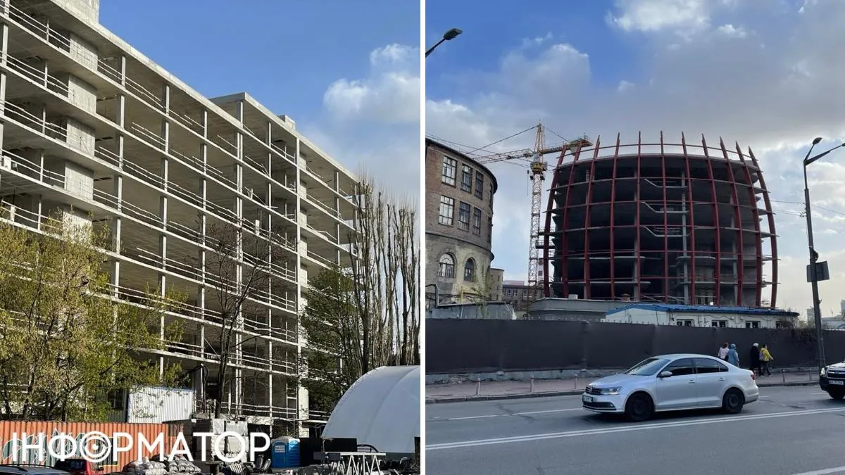 На фото слева видно, что коробка здания уже насчитывает 10 этажей.