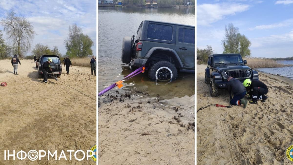 Водій мало не втопив власний позашляховик в Оболонській затоці. Фото: КАРС